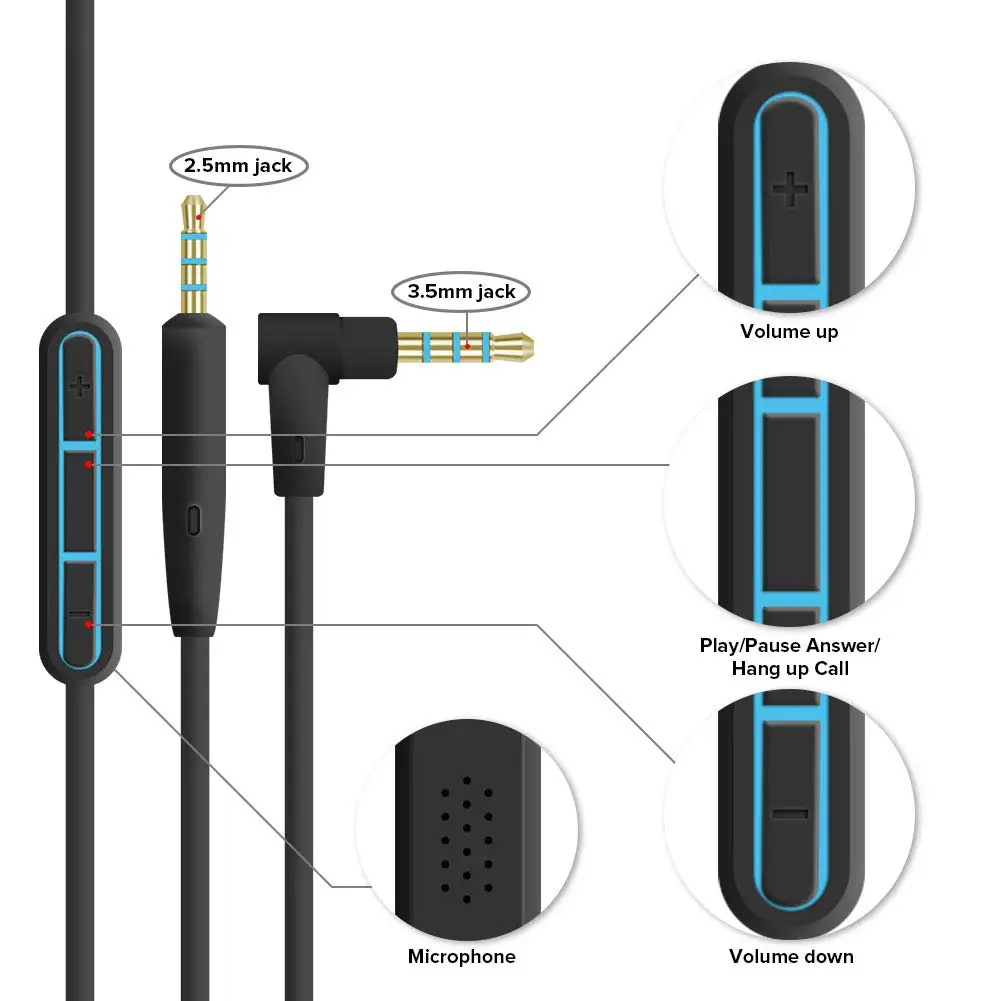 Wired Earphone Mic - Аудиокабель от 2,5 мм до 3,5